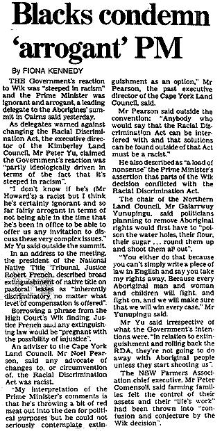 Blacks condemn 'arrogant' PM, 1997