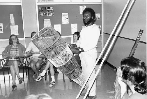 Eddie Koiki Mabo - JCU lectures with sardine scoop, 1970s