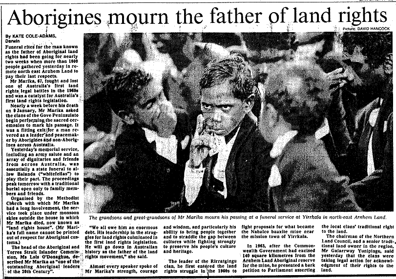 Aborigines mourn the father of land rights, 1993