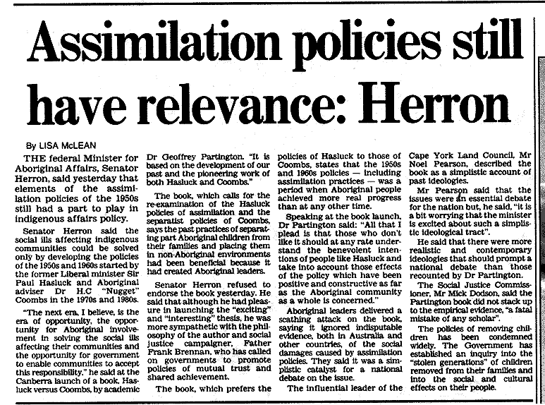 Assimilation Policies Still Have Relevance, 1999