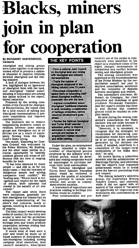 Blacks, miners join in plan for cooperation, 1993