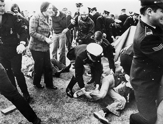 Police grapple with demonstrators- Tent Embassy, 1982