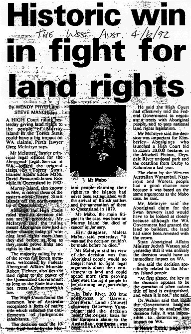 Historic win in fight for land rights, 1992