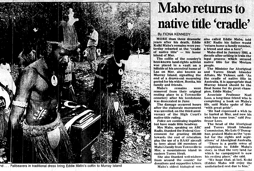 Mabo Returns to Native Cradle, 1995