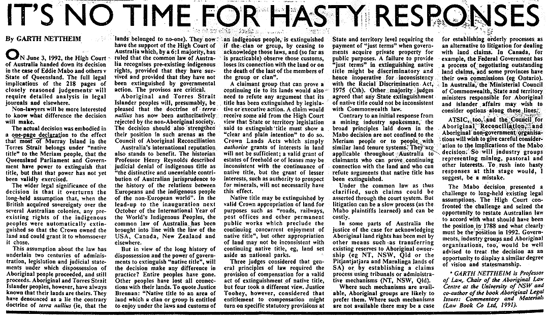 It's no time for hasty responses, 1992