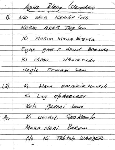 Land Bilong Islanders lyric sheet, 1989