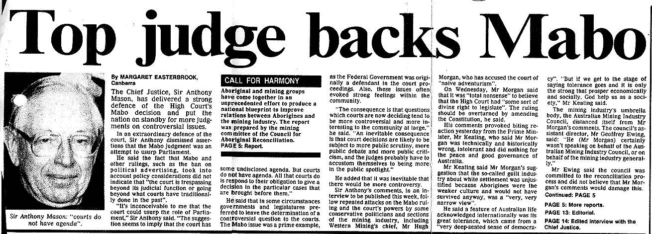 Top judge backs Mabo, 1993